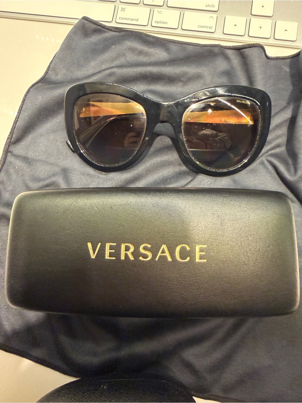 Versace Black Frame Sunglasses with Polarized Gradient Lenses